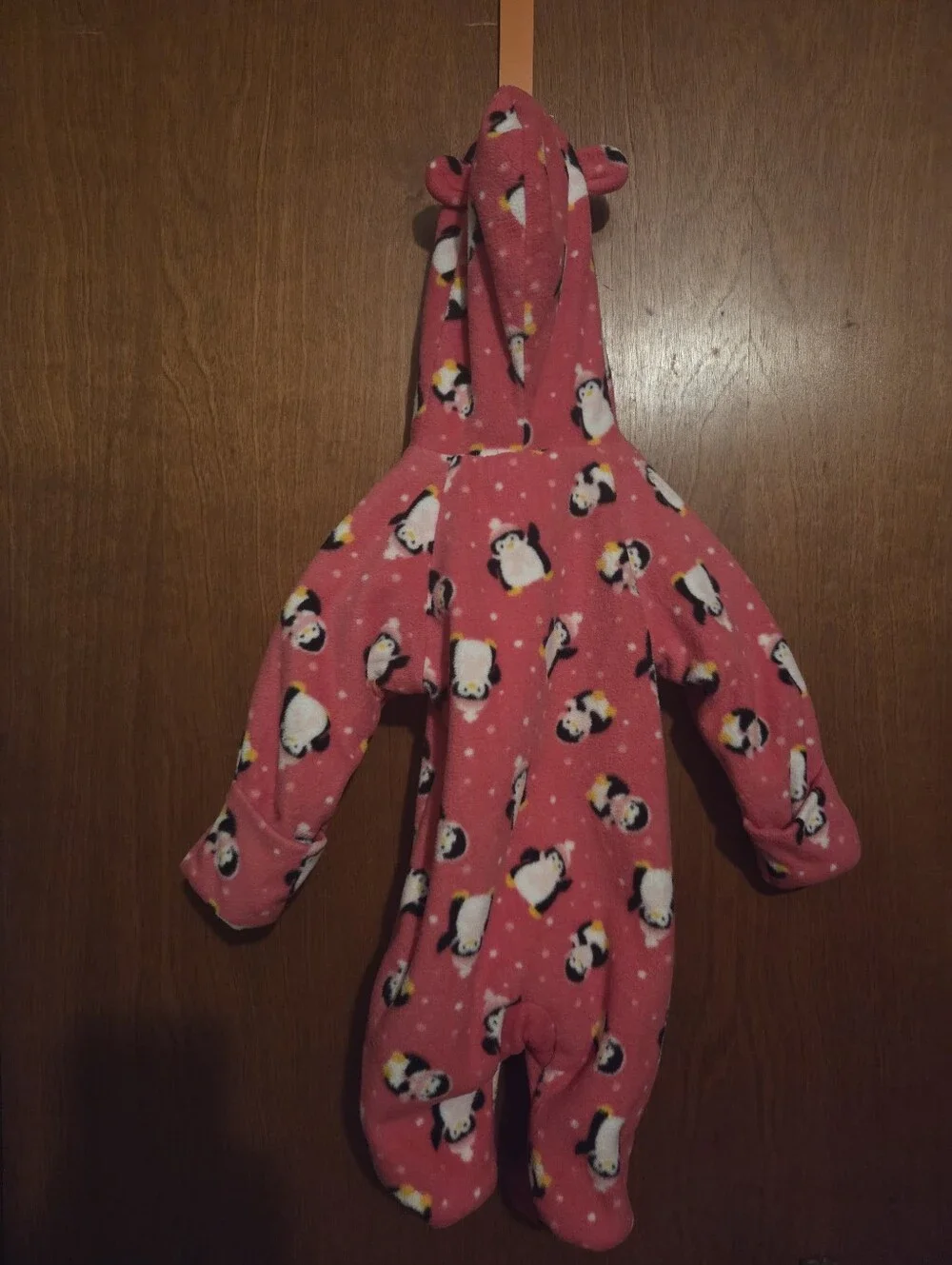 Faded Glory Pink Penguin Fleece Footie One-Piece